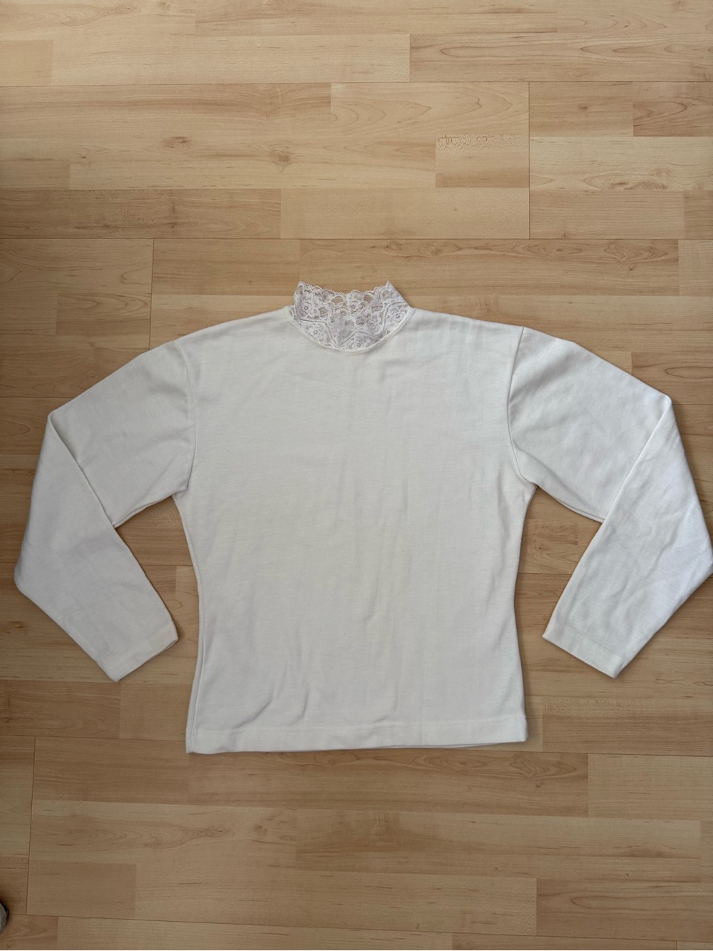 White Lace-Trim Mock Neck Top